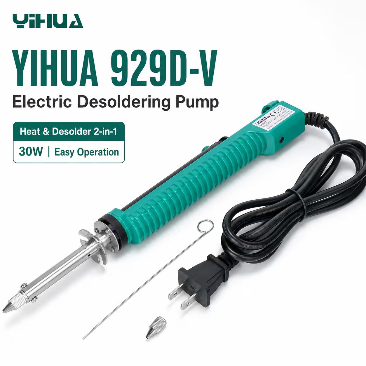 Desoldering Pump Electric Vacuum Station - YIHUA 929D‑V 30W 2-in-1 Elektrische Entlötpumpe